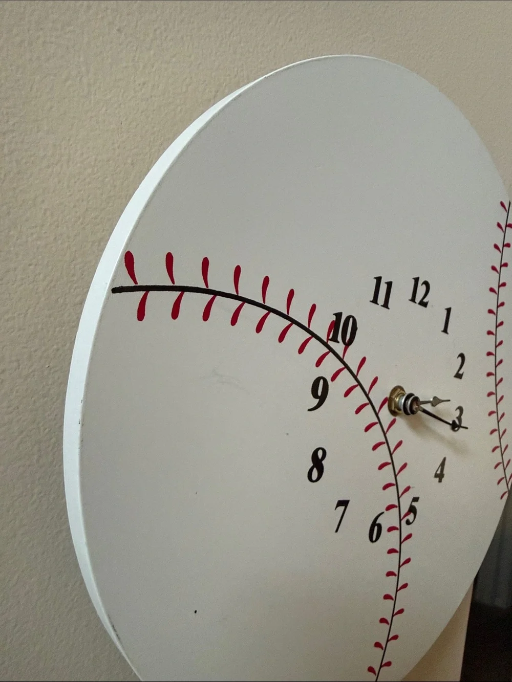 White and Red Baseball Stitch Wall Clock -